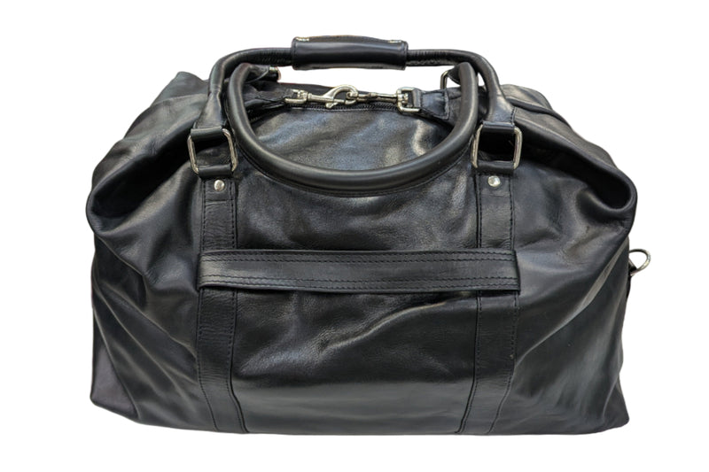 Variierbare Reisetasche aus echtem Leder in schwarz