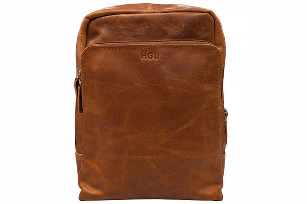 Alltagsrucksack aus Rindleder in vintage cognac