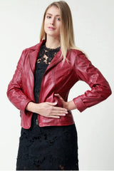 kurze schicke rote echte Damen Lederjacke licht dünn