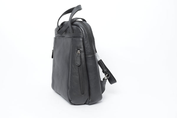 Alltagsrucksack unisex schwarz in Rindnappa mit Henkel und Trageriemen