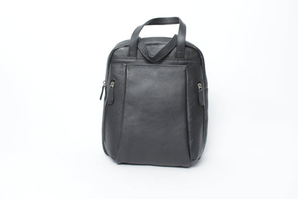 Alltagsrucksack unisex schwarz in Rindnappa mit Henkel und Trageriemen
