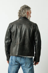 Kurze Herren Bikerlederjacke aus New Zealand Lammnappa schwarz antik Bubbleoptik
