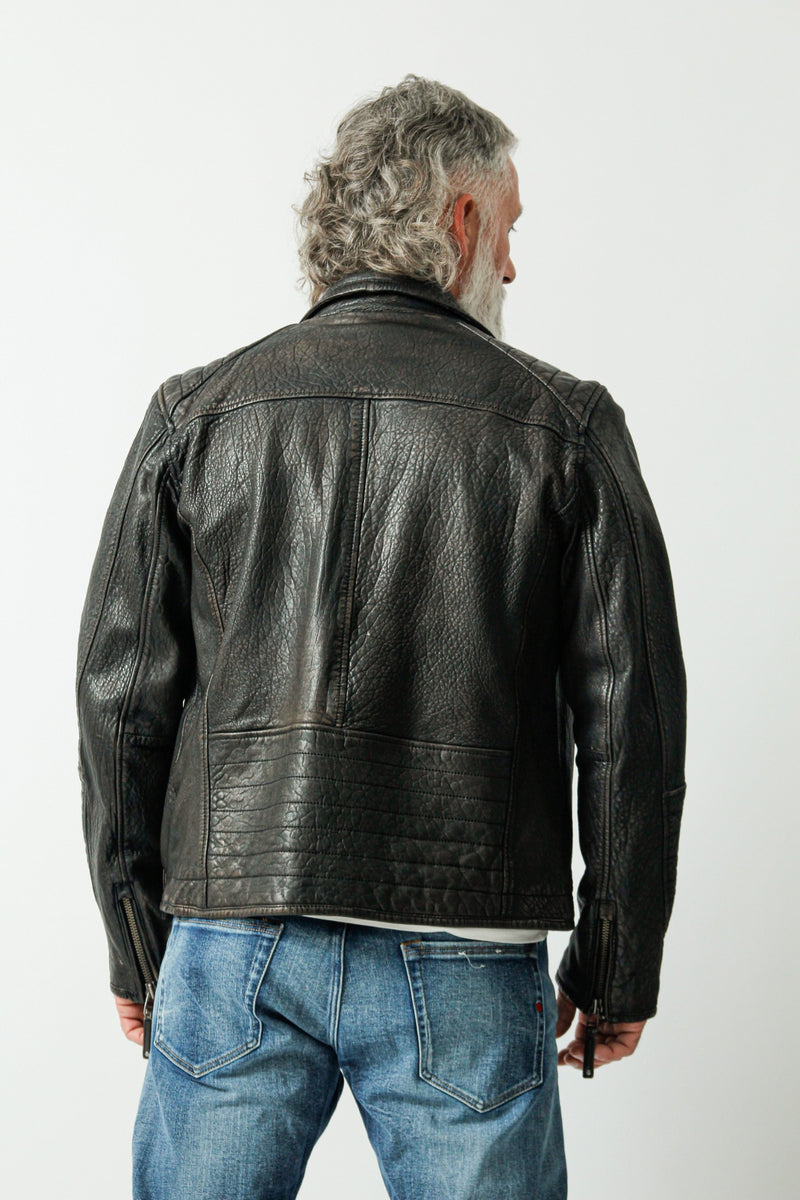 Kurze Herren Bikerlederjacke aus New Zealand Lammnappa schwarz antik Bubbleoptik