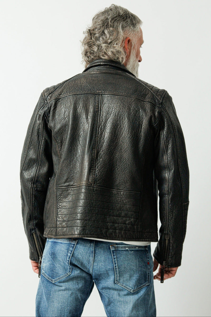 Kurze Herren Bikerlederjacke aus New Zealand Lammnappa schwarz antik Bubbleoptik