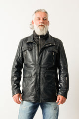 Sehr sportlicher Herrenparka Lammnappa vintage Look Blau mit einsetzbaren Doppelkragen