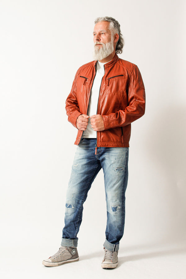echte kurze Herrenlederjacke aus-Lammnappa, viele Taschen