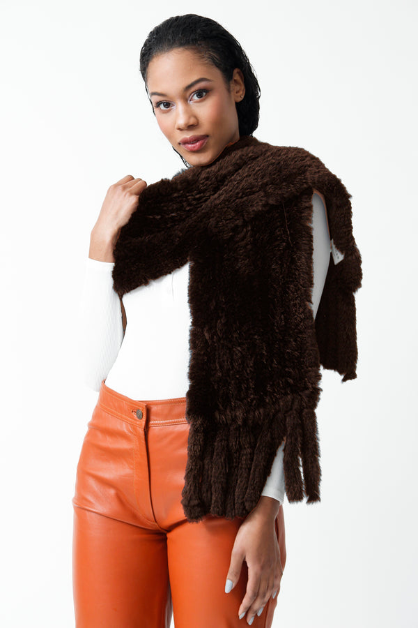 Damen Kaninchen Schal in d.braun