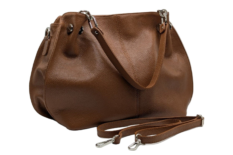 Größere Damenledertasche in cognac