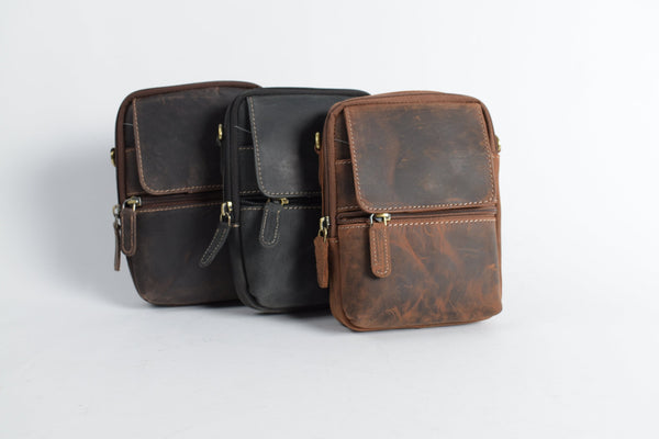 Kleine Mini Umhängetasche Unisex aus Rindleder  Vintage Look mit Gürtelschlaufe