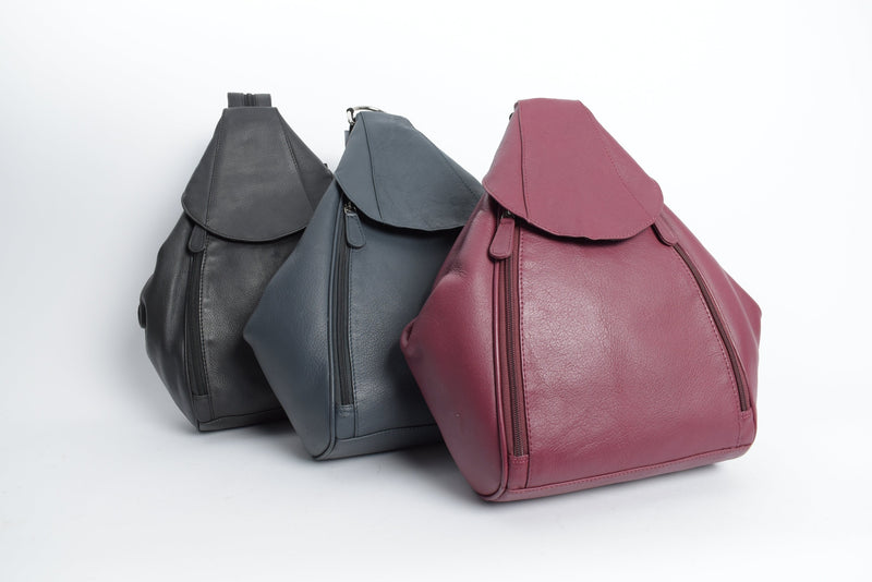 Alltags Lederrucksack aus Rindleder in rot, blau und schwarz