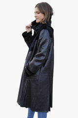 Echter-Damen Lammfell-Swinger Mantel sehr leicht,mit Nerzkragen,Deckleiste mit Knöpfe, Lammfell schwarz glatt