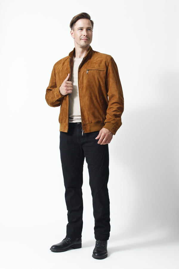 Herren Ziegenvelour Lederblouson Rauleder in Cognac bei Leder Schmidt Online