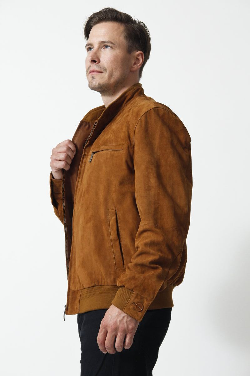 Herren Ziegenvelour Lederbundjacke Rauleder in Cognac bei Leder Schmidt Online