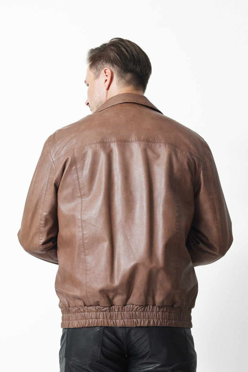 Dünne Herren Lederjacke-Lammnappa-Braun - Leder Schmidt Online-seit 1991-Stehkragen-Reißverschluss hochschließbar-Lederjacke-Blouson-federleichte Lamm-Qualität