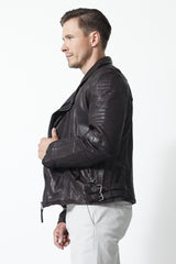 Herren Lederjacke in Bordeaux/Schwarz in Lammnappa Bikerjacke vintage Look