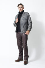 kurze Herren Lederjacke in Kringel Grey Lammnappa aus Lammnappa