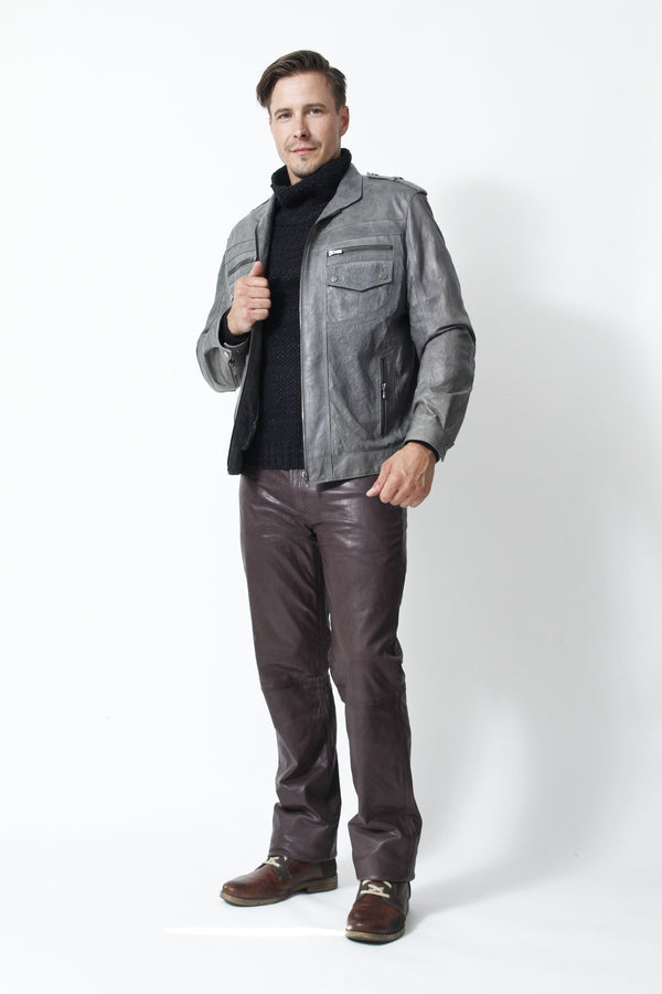 kurze Herren Lederjacke in Kringel Grey Lammnappa aus Lammnappa