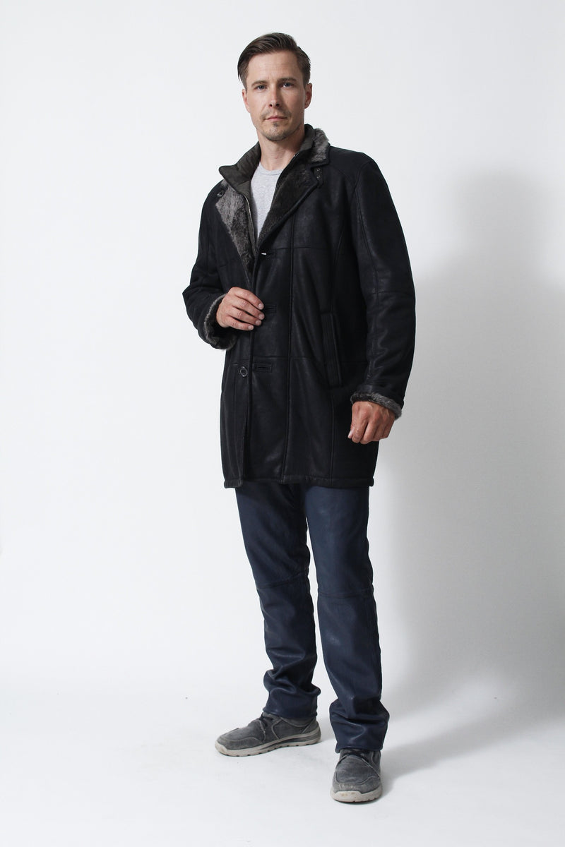 Herren-Lammfelljacke-Christ-Schwarz-Leder Schmidt Online-mega leicht-Berlin