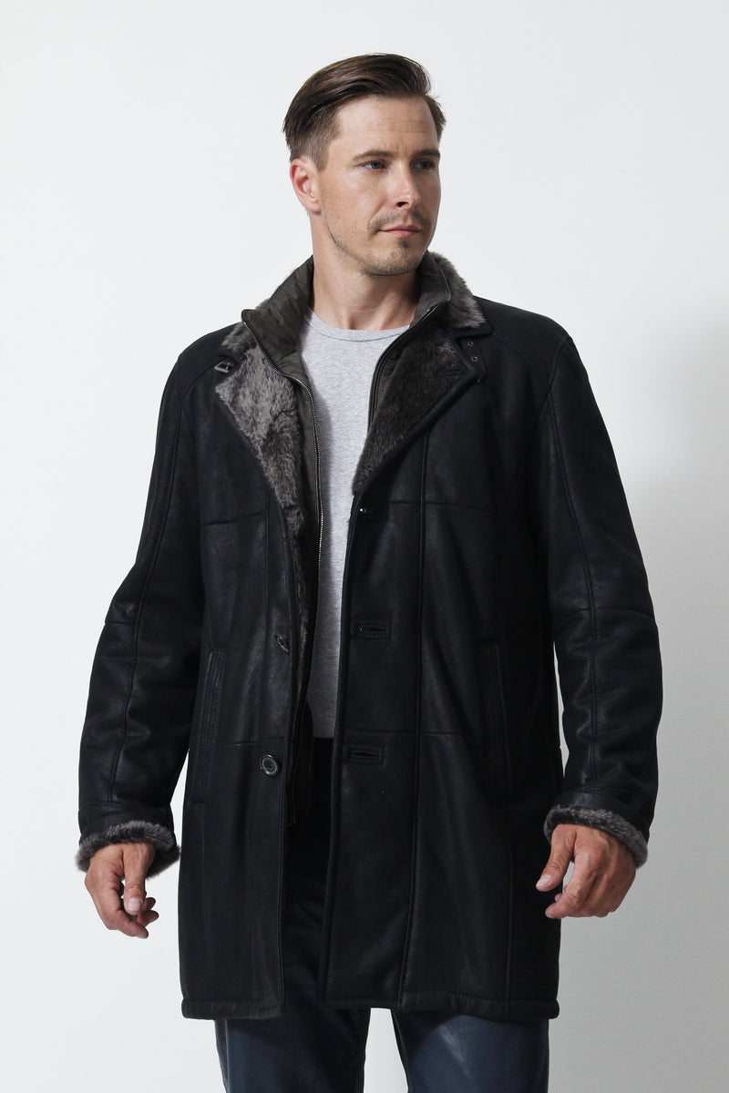 Herren-Lammfelljacke-Christ-Schwarz-Leder Schmidt Online-mega leicht-Leipzig