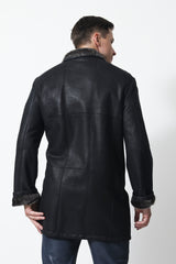 Herren-Lammfelljacke-Christ-Schwarz-Leder Schmidt Online-Mega leicht-Doppelkragen-Warnemünde