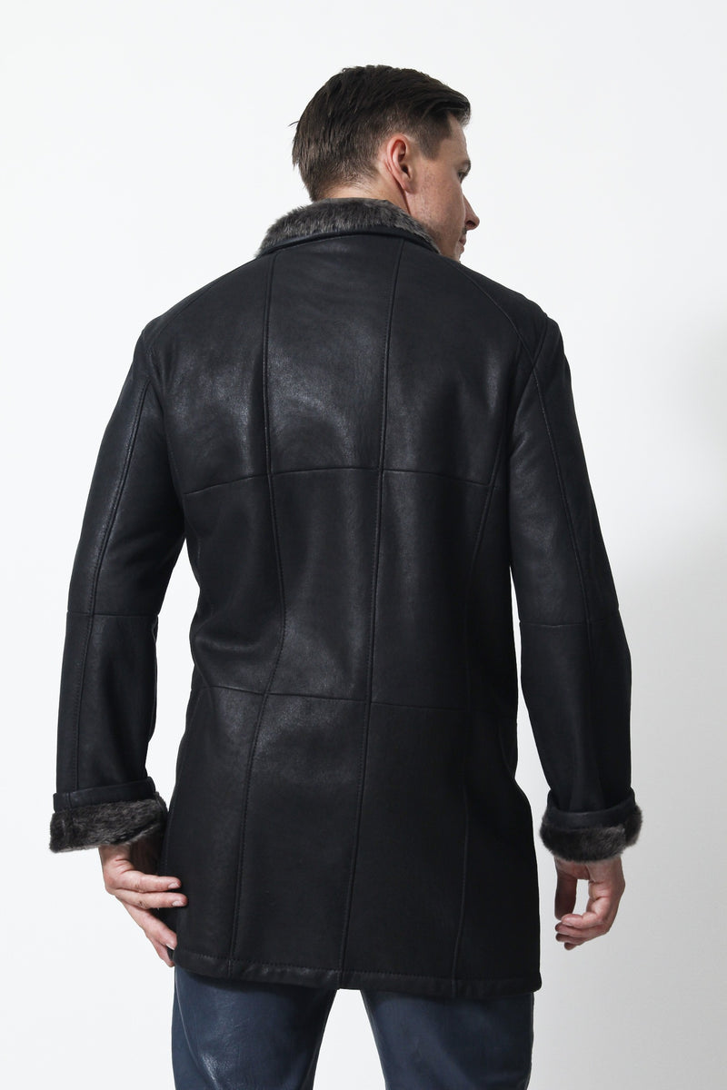 Herren-Lammfelljacke-Christ-Schwarz-Leder Schmidt Online-Mega leicht-Doppelkragen-Warnemünde