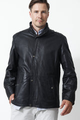 Schlichte Herren Lederjacke mit Stehkragen in Schwarz Lammnappa Leder Schmidt 