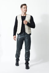 Herren Style Weste Lammnappa in Offwhite vintage look mit Knöpfen,