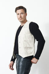 Herren Style Lederweste in Lammnappa Vintage Look offwhite, 