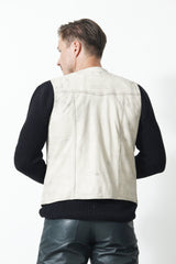 Herren Style Weste Lammnappa in Offwhite vintage look mit Knöpfen,