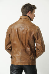 Halblange Herren Lederjacke in Cognac Lammnappa Leder Schmidt Online