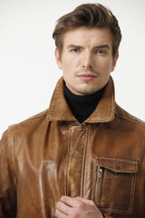 Halblange Herren Lederjacke in Cognac Lammnappa Leder Schmidt Online