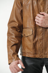 Halblange Herren Lederjacke in Cognac Lammnappa Leder Schmidt Online