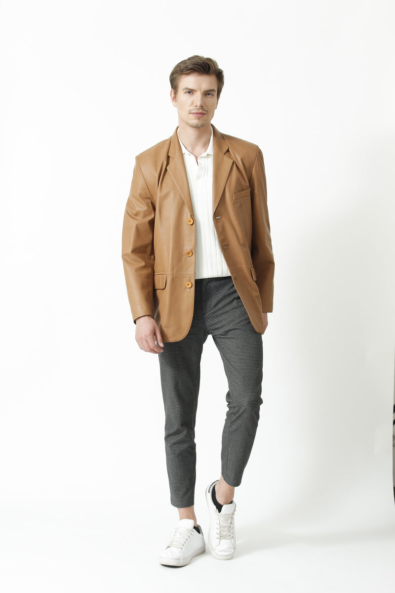 Cognac Farbiger Herren Blazer in Lammnappa federleicht -Leder Schmidt Online 