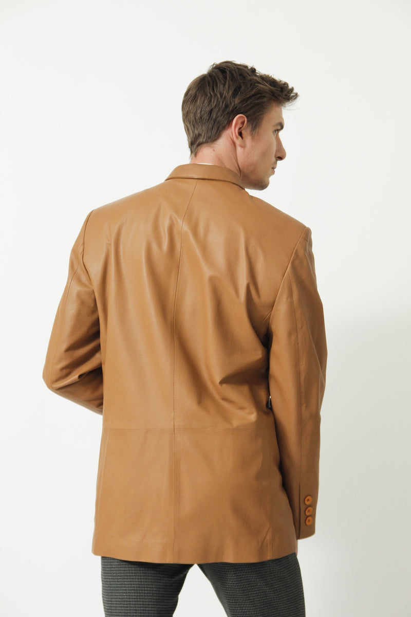 Dünner Herren Blazer in Lammnappa cognac mit 3 Knöpfe -Leder Schmidt Online 