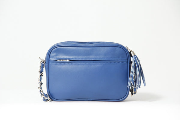 Blaue kleine weiche Leder Damentasche mit Riemen