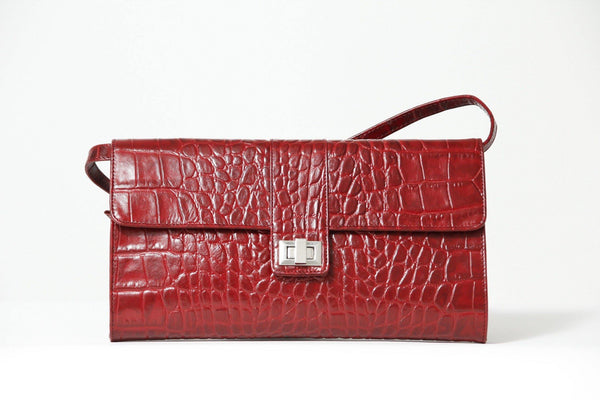 Kleine rote Clutch Leder-Damenhandtasche in Rindnappa und Croco Optik 