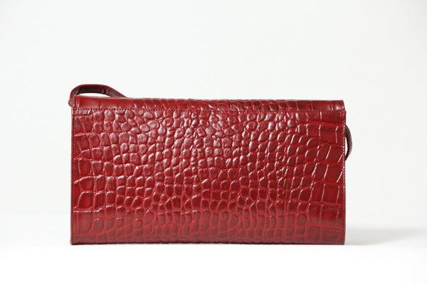 Kleine rote Clutch Leder-Damenhandtasche in Rindnappa und Croco Optik