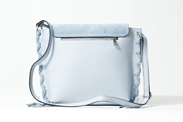 Kleine blaue Damen Ledertasche aus Rindnappa und Velour 