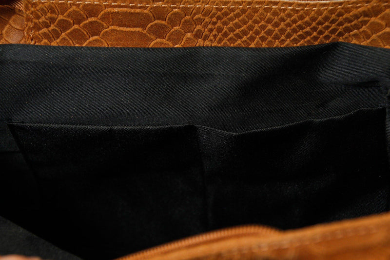 Damen Tragetasche aus Rindnappa cognac in Schlangenoptik
