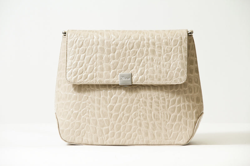 Kleine beige Damen Leder Umhängetasche in croco-Optik