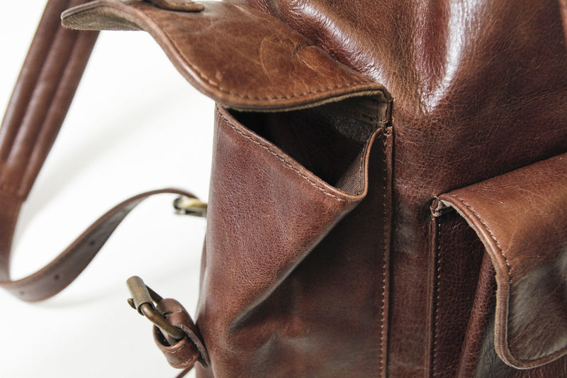 Herren Alltag Rucksack in Braun Vintage aus Rindsleder, viele Taschen 