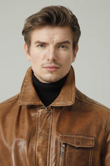 Halblange Herren Lederjacke in Cognac Lammnappa Leder Schmidt Online