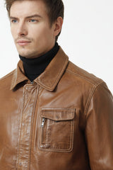 Halblange Herren Lederjacke in Cognac Lammnappa Leder Schmidt Online