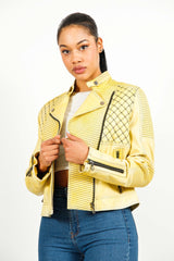 Coole echtDamen Biker Lederjacke aus Lammnappa in Gelb mit Stehkragen 