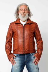 Kurze Herren Lederjacke aus Lammnappa in Cognac Vintage Look