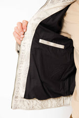echte sportliche Herrenlederjacke Lammnappa in Offwhite vintage Look Bikerjacken Style