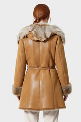 Damen Taskana Mantel mit Kapuze und gürtel, Farebe cognac