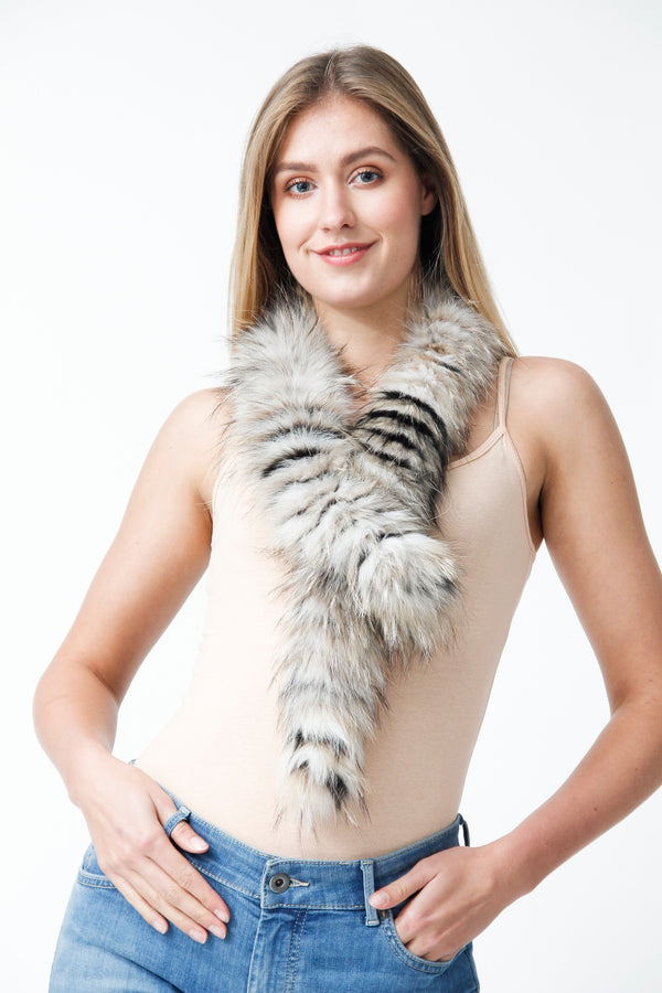 Damen Blaufuchs Boa mit einseitiger Schlaufe in beige schwarz weiß
