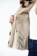 Damen Lammfelljacke Entrofino mit Schlangenprint mit Kapuze und Rexkanin Verbraemungen