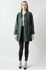 Längere Damen Lederjacke in Ziegen Leder nappiert in Grün weiß